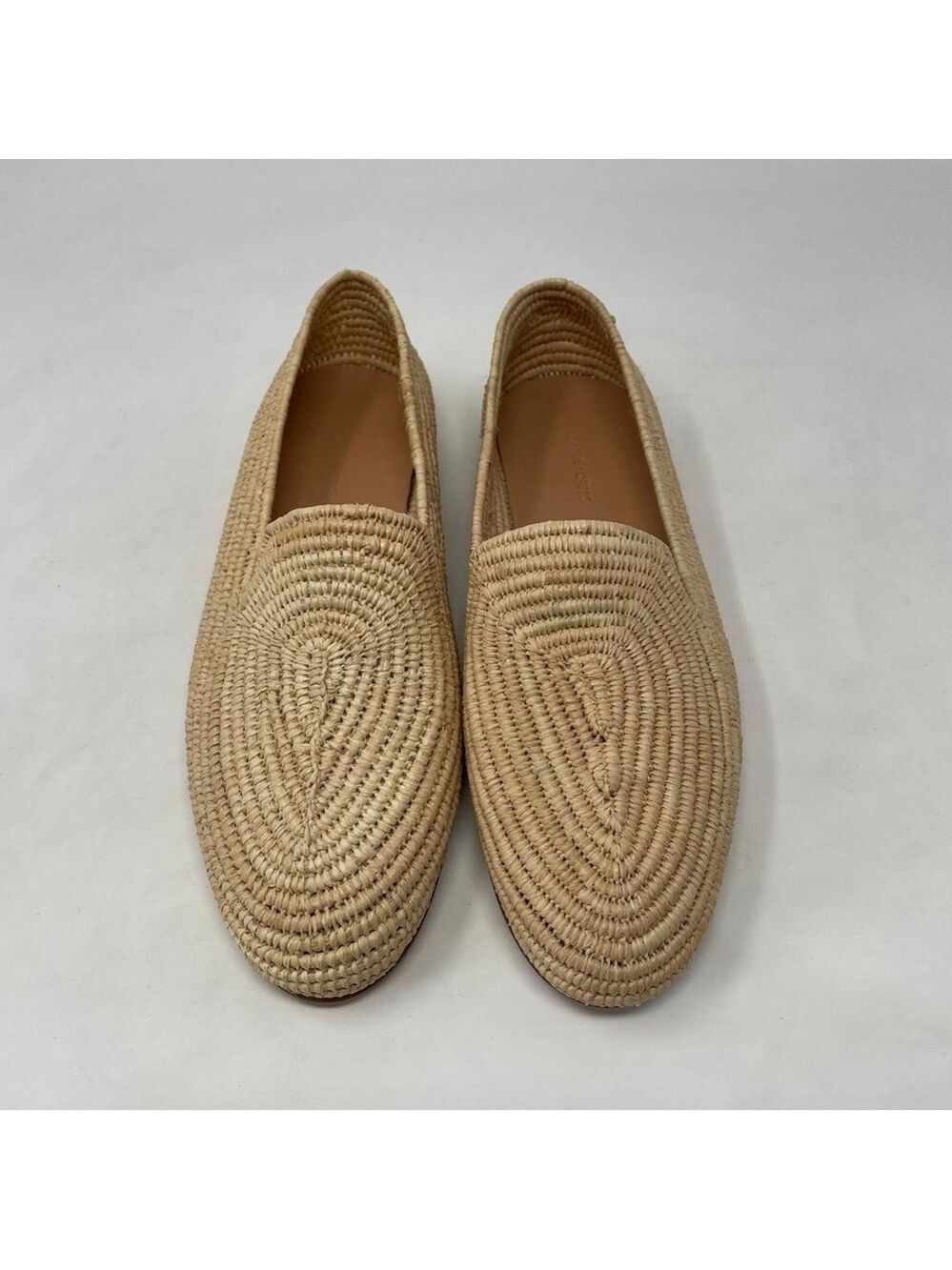 Carrie Forbes Womens Atlas Beige Leather Lined Slip-On Raffia Loafers - NWT - Picture 5 of 11